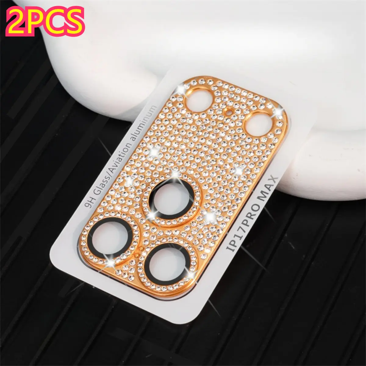 2pcs Bling Rhinestone Camera Lens Protector for iPhone 17/18 Pro Max, 9H Tempered Glass Aviation Aluminum Diamond Camera Cover, Sparkly Decor Lens Film for Women Black Friday