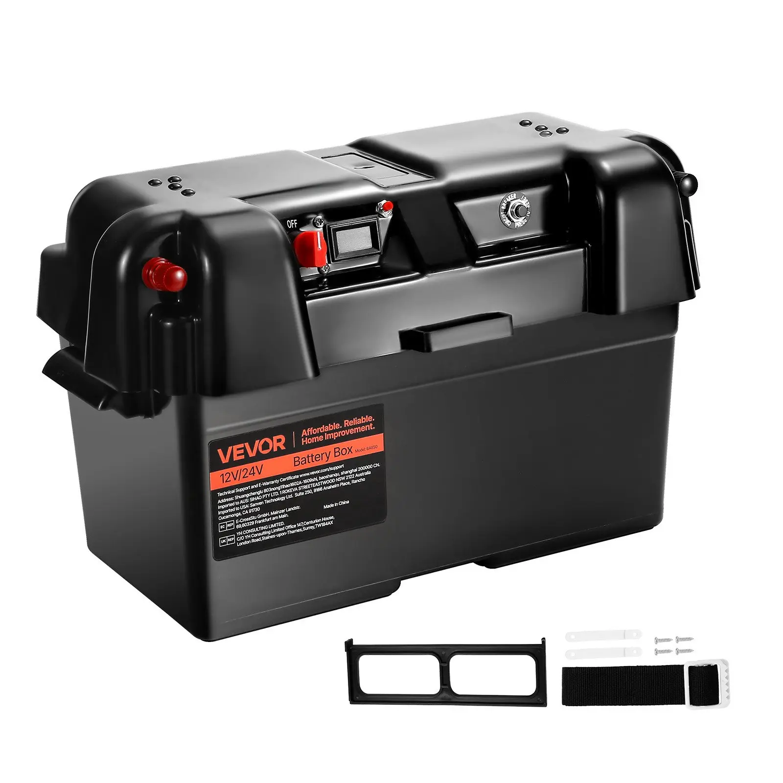 VEVOR Battery Box, Group 24/27 Trolling Motor Battery Box, 12V/24V Marine Batteries Case with PP Shell and Dual Straps, Smart Batteries Case, Suitable for Trolling Motor, Marine, RV Solar Panel