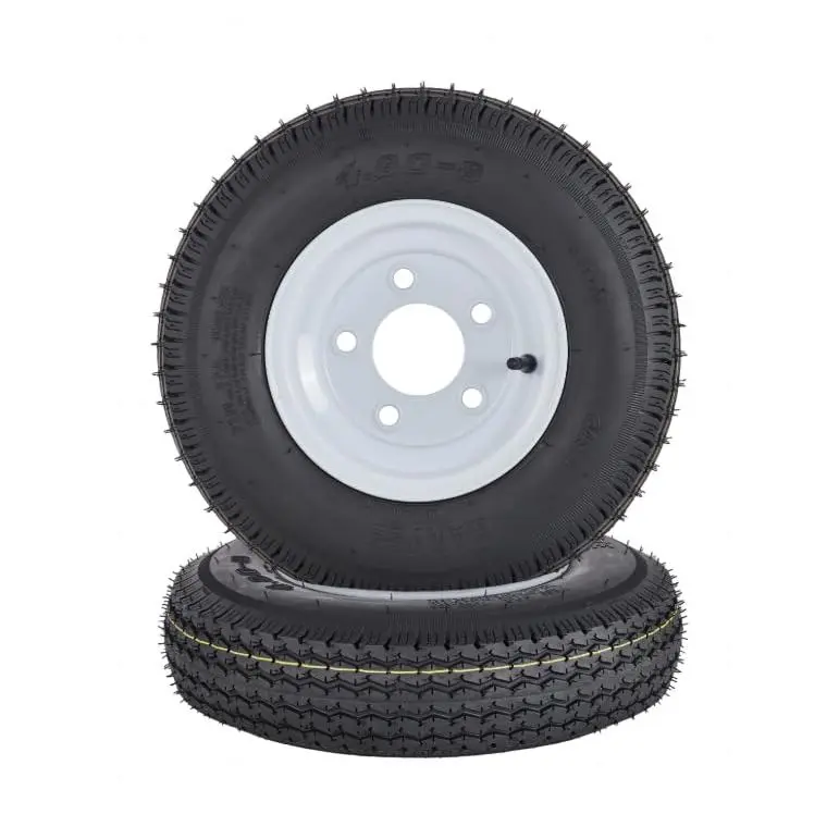 2-Pack Trailer Tire and Wheel Combo Featuring 4.80-8 and 5.30-12 Sizes with 12" Rims, Load Range C 6PR, 4-Lug on 4" Bolt Design, 2.83" Center Bore, and 760 LBS Capacity Tires