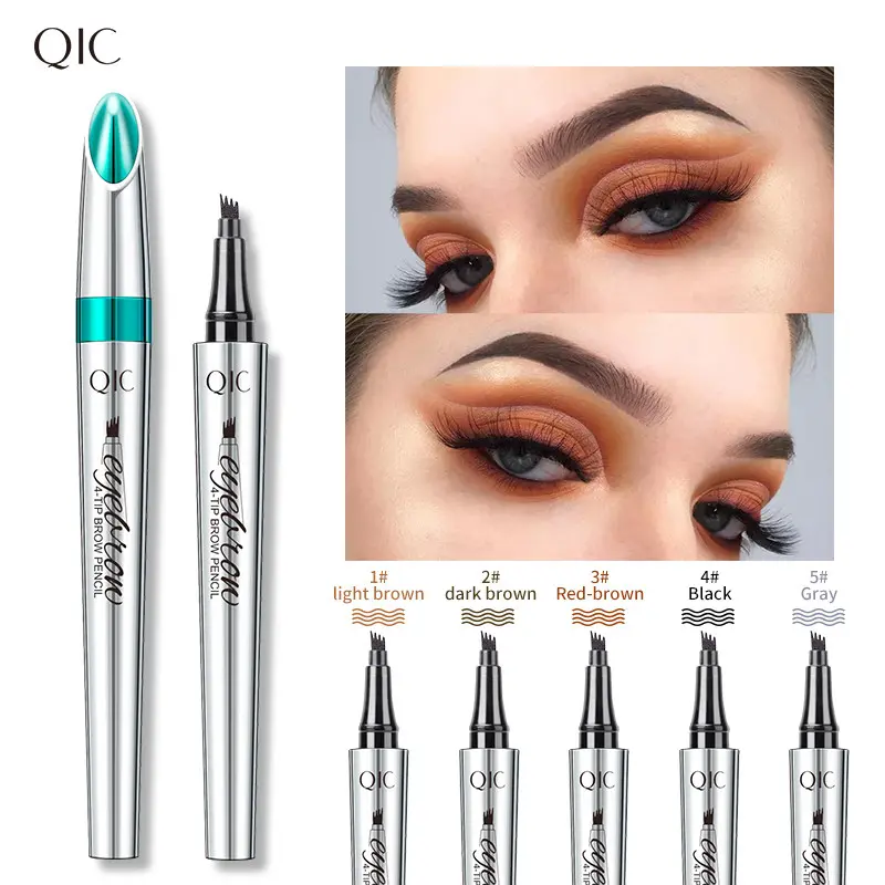 1PC Four‑Fork Microblade Eyebrow Pen QIC Waterproof Brow Makeup Long Lasting 2 Colors Natural Hair‑Like Strokes For Daily Photoshoot Beauty Gift
