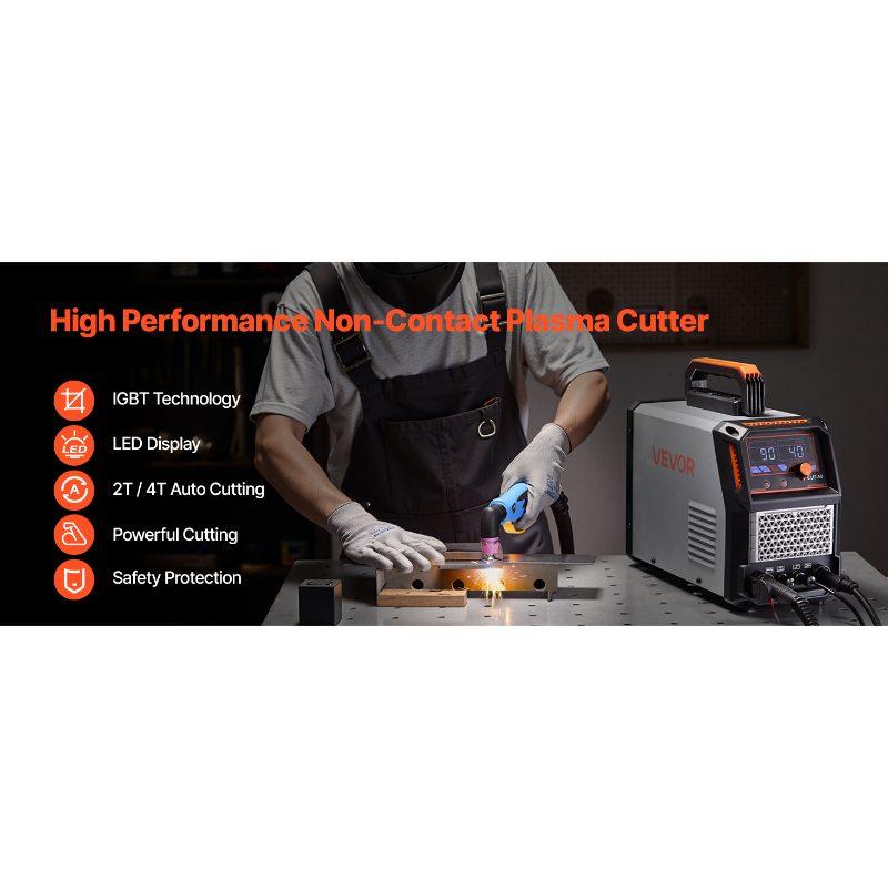 VEVOR Plasma Cutter, 50A Non-Touch Pilot Arc Plasma Cutting Machine, 110V/220V Dual Voltage Digital Display IGBT Inverter - with 2T/4T Function Adjustable PA/PT Time for Home Repairs, Workshops