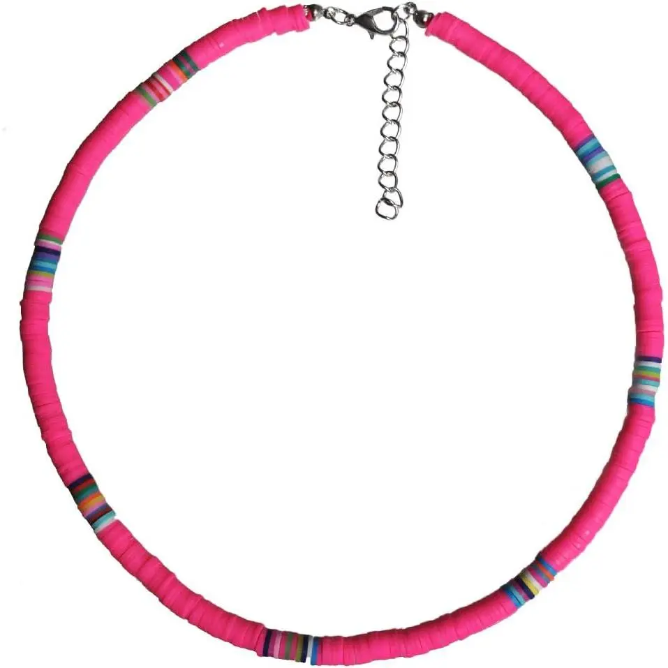 Heishi Surfer Choker Boho  Lightweight Colorful  Vinyl Disc Beads Necklace for Women Men Holiday Summber Beach