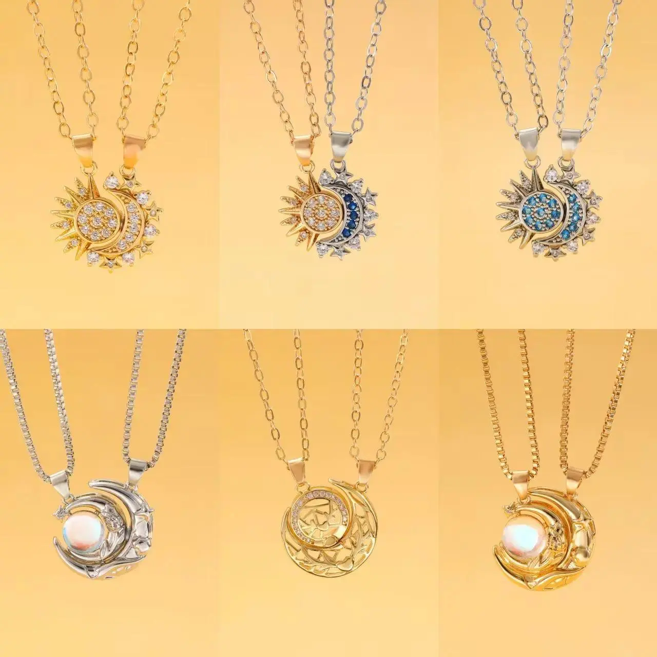 Sun & Moon Couple Necklaces, 2 Pcs Gold Tone Statement Jewelry Set with Magnetic Pendants and Adjustable Chains, Inspirational Gift, Magnet-Powered, Casual, Daily, Female, Anniversary, Chain & Link, Meaningful Gifts, Matching Pair