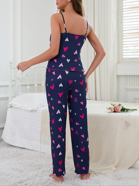 Women's Heart Print Robe Set with Tank Top & Leggings, Comfortable Casual Home Wear, Fall Winter Fitted Sleepwear, 3 Piece, Soft Lounge Sets