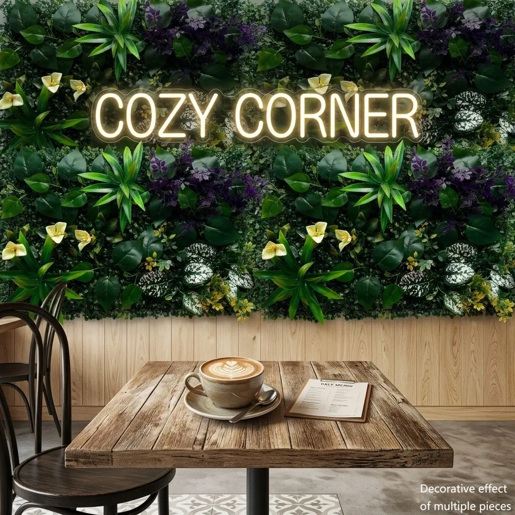 Pastel Mixed Artificial Plant Wall Panel, 60x40cm Variegated Leaves, Water Resistant, UV Protected, Indoor Wall Decor