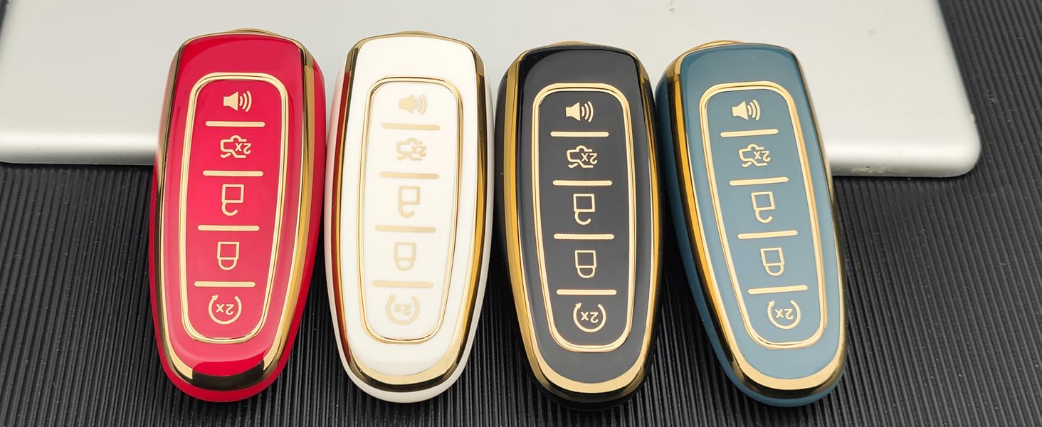 TPU Key Fob Cover Fit for Ford C-Max Edge Escape Expedition Explorer Flex Focus Taurus Lincoln MKS MKT MKX Navigator, Full Protection Soft TPU Key Case, with Bling Key Ring, Red