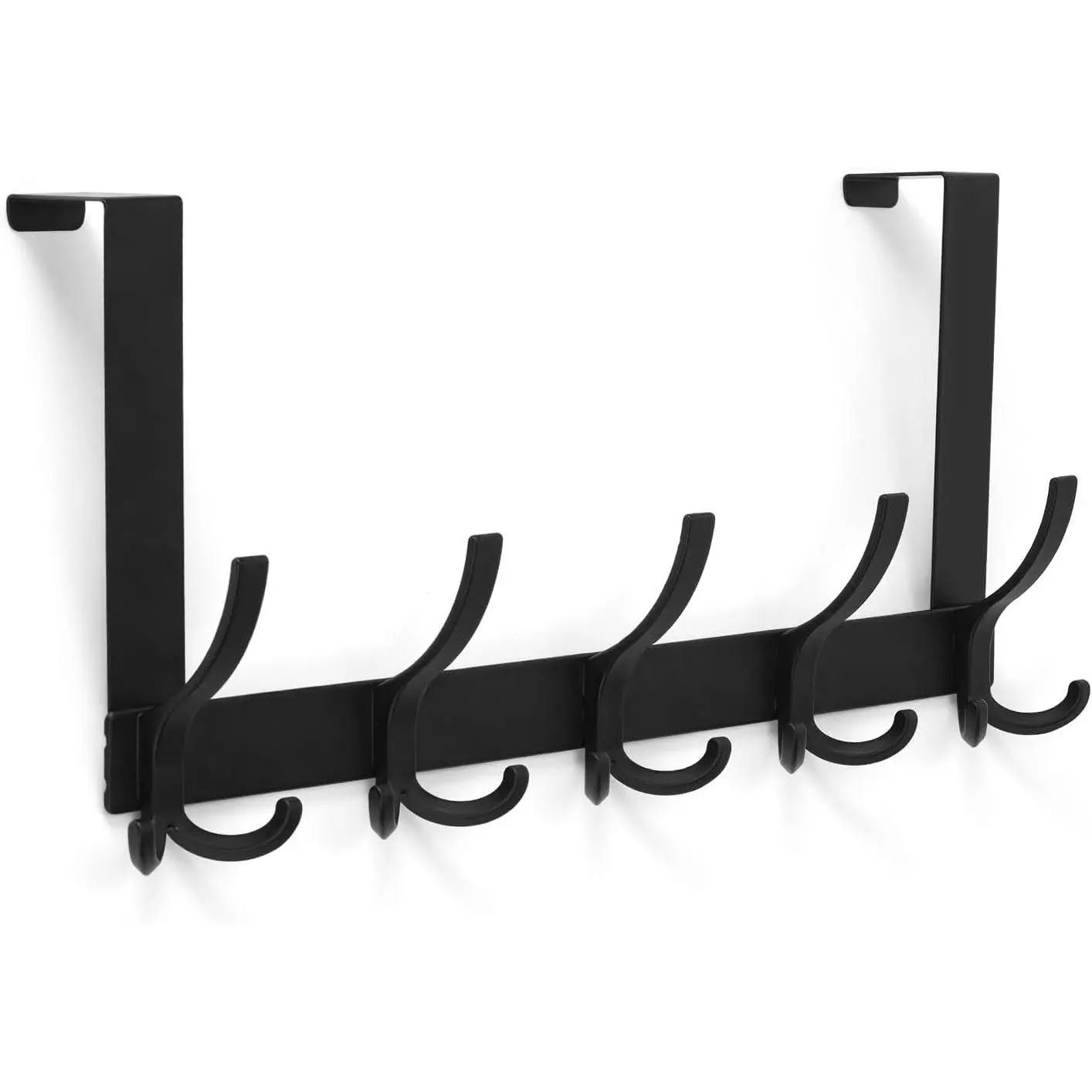 Over The Door Hooks for , Over The Door Hanger, Over The Door Towel Rack for Bathroom with 5 Triple Coat Hooks, Bathroom Towel Holder Towels Hanger (Black, 1 Pack)