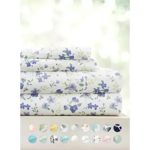 4 Piece Queen Sheet Set - Breathable, Double-Brushed Patterned Cooling Sheets – Ultra Soft & Wrinkle-Free 14" Deep-Pocket Queen Sheets - Easy Care Blossoms Light Blue