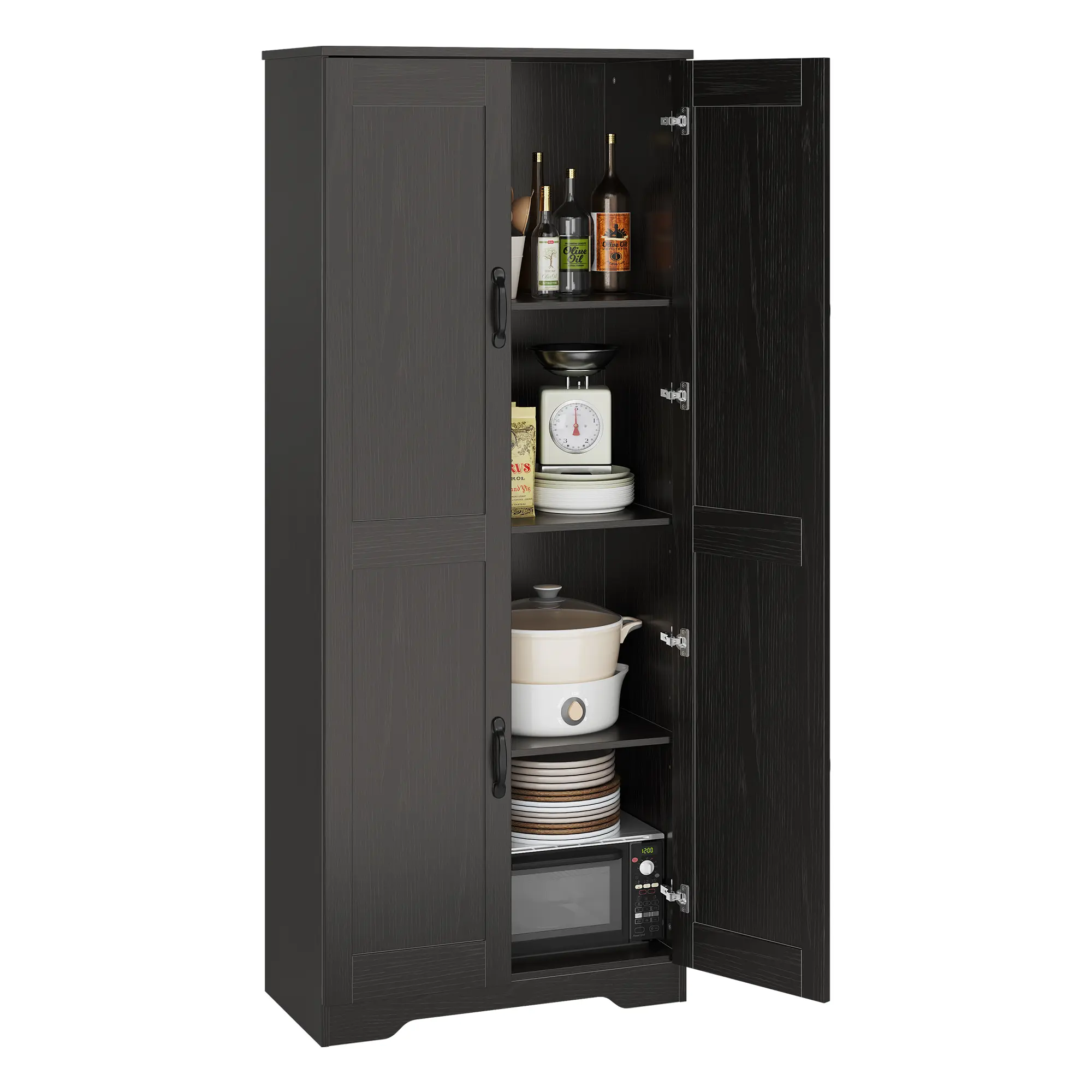 60-Inch Tall Kitchen Pantry Storage Cabinet, Freestanding Cupboard with 3 Adjustable Shelves, 2 Full-Height Doors, Anti-Tip Kit, Narrow 23.6" x 11.9" Footprint, Space-Saving MDF Storage Organizer for Kitchen, Dining Room, Bathroom or Living Room