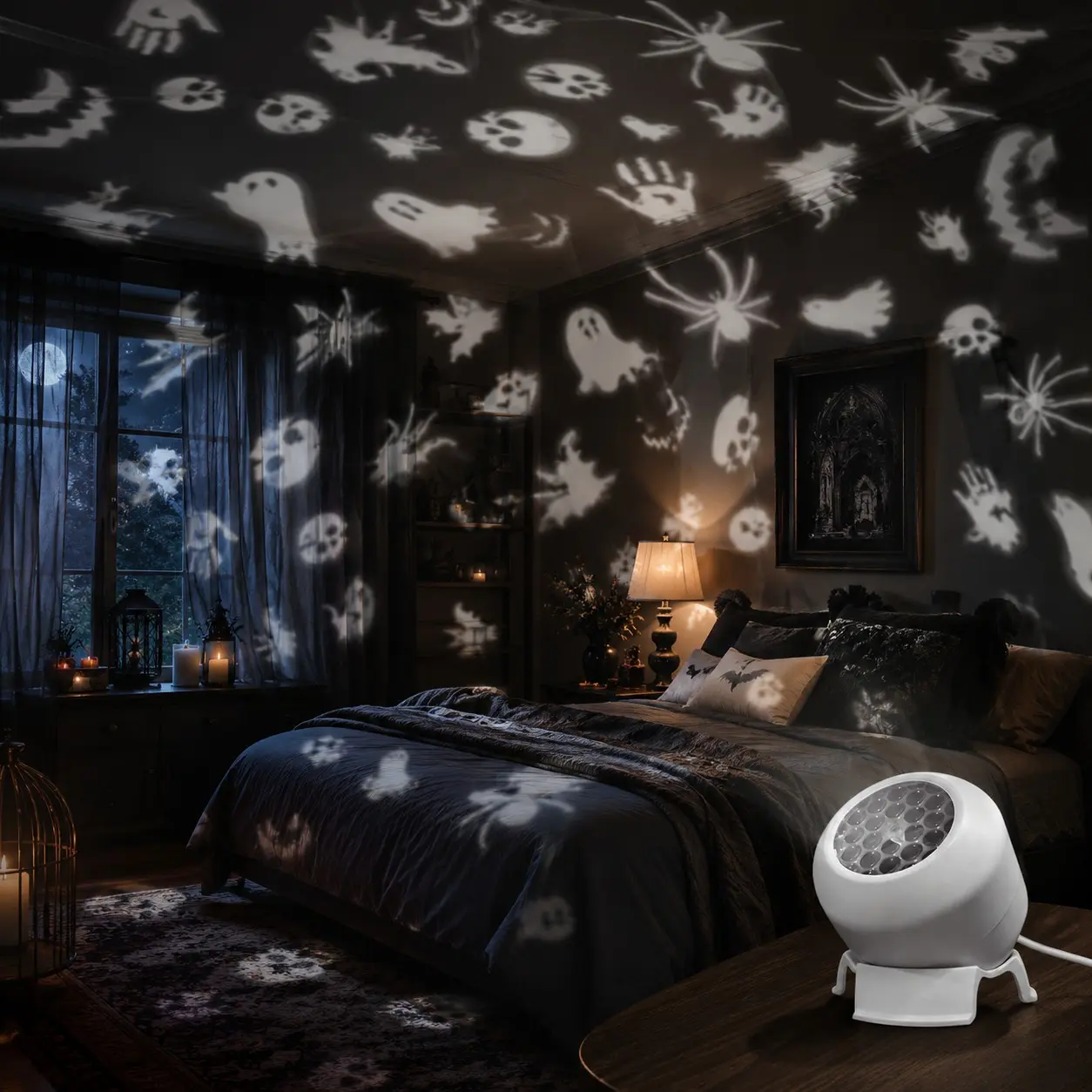 Dynamic Halloween Projector Light, USB Powered, 360 Degree Adjustable, Projects Bats, Ghosts, Perfect for Parties, Bedrooms, Living Rooms, Hallways, Festive Decorations