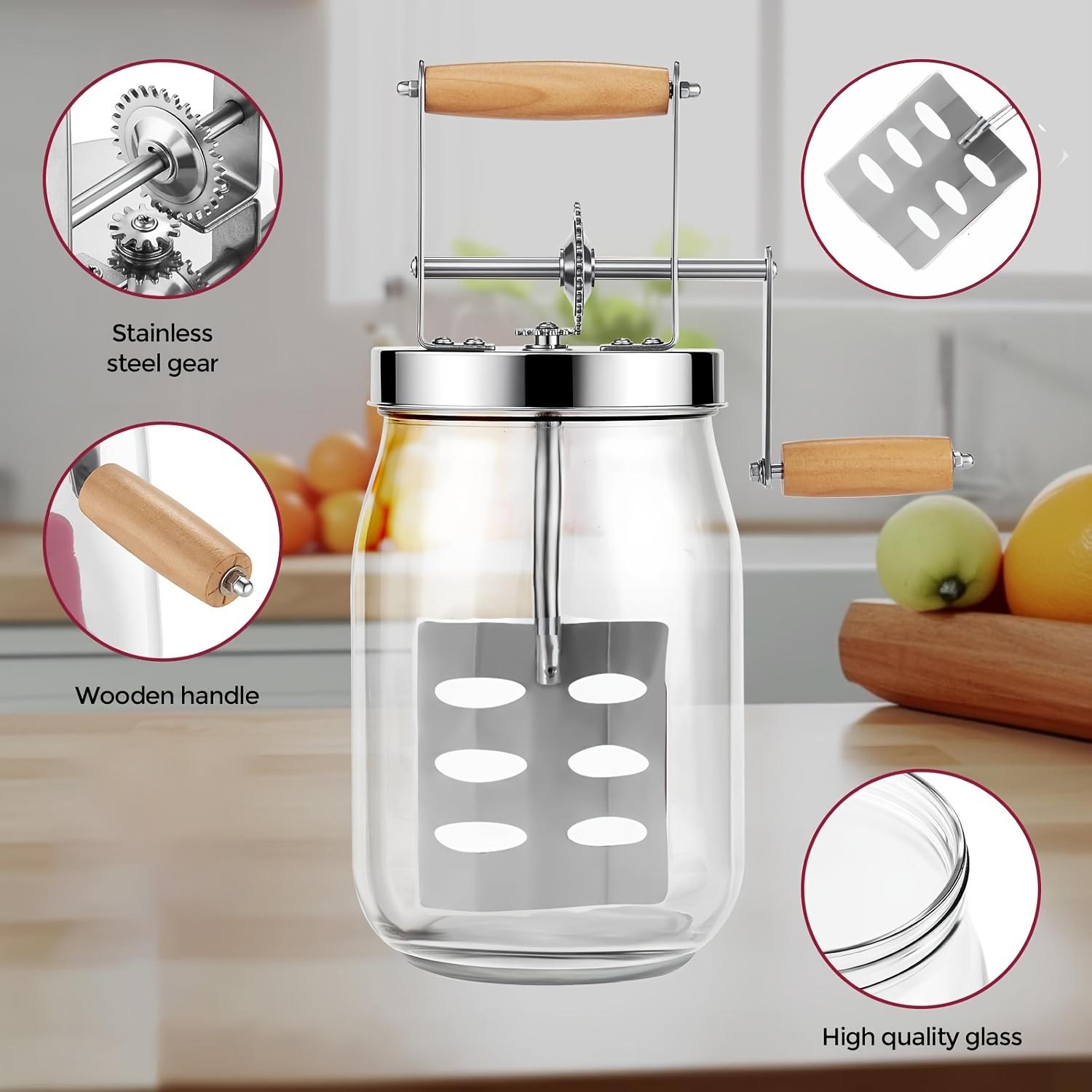 Handheld Butter Churner with Wooden Handle and Stainless Steel Gears, Handheld Butter Mixer, Milkshake Blender, Baking Tool Butter Maker