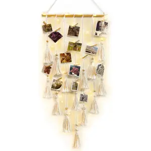 ANROYE Macrame Hanging Photo Display, Picture Holder with 30 Clips for Bedroom Wall, Polaroid Boho Gallery Hangers with LED Light String, Room Decor Gifts for 10 11 12 13 14 Year Old Teen Girl