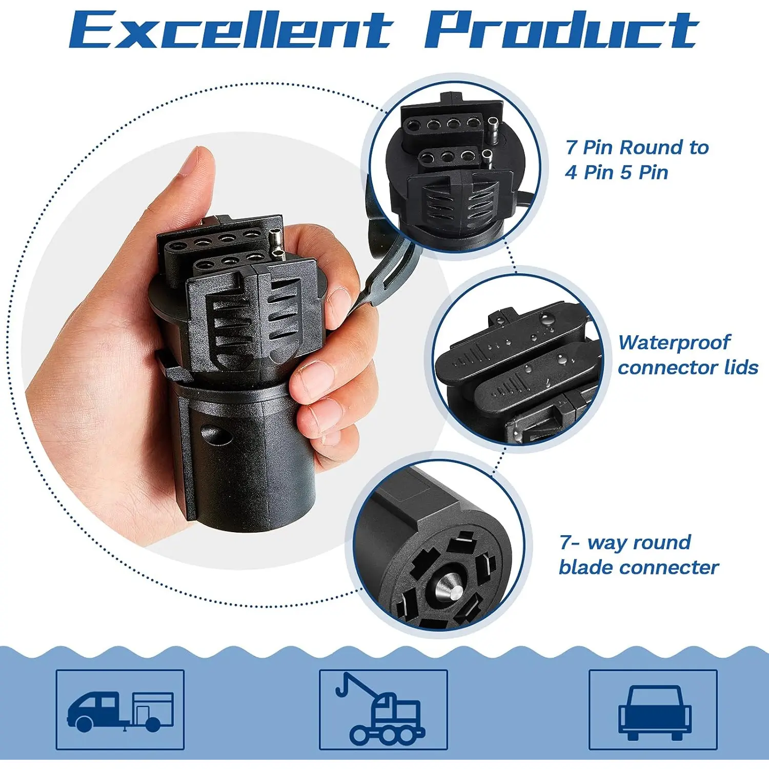 American RV Trailer 7P to 4P/5P Power Strip US Standard Plugs and Sockets American Dual-Row Plug Adapter 7-Pin to 4-Pin Trailer Plug Adapter 7-Way to 5-Way Trailer Light Adapter Suitable for Cars, RVs, Trucks, Trailer Hooks, Boats Two-in-One Design