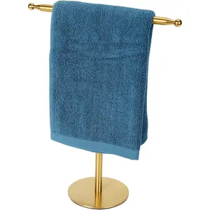 Gold Hand Towel Holder Stand for Bathroom Vanity Countertop Stainless Steel T-Shape Free Standing Towel Rack Stand Towel Bar for Bathroom Kitchen (Gold)