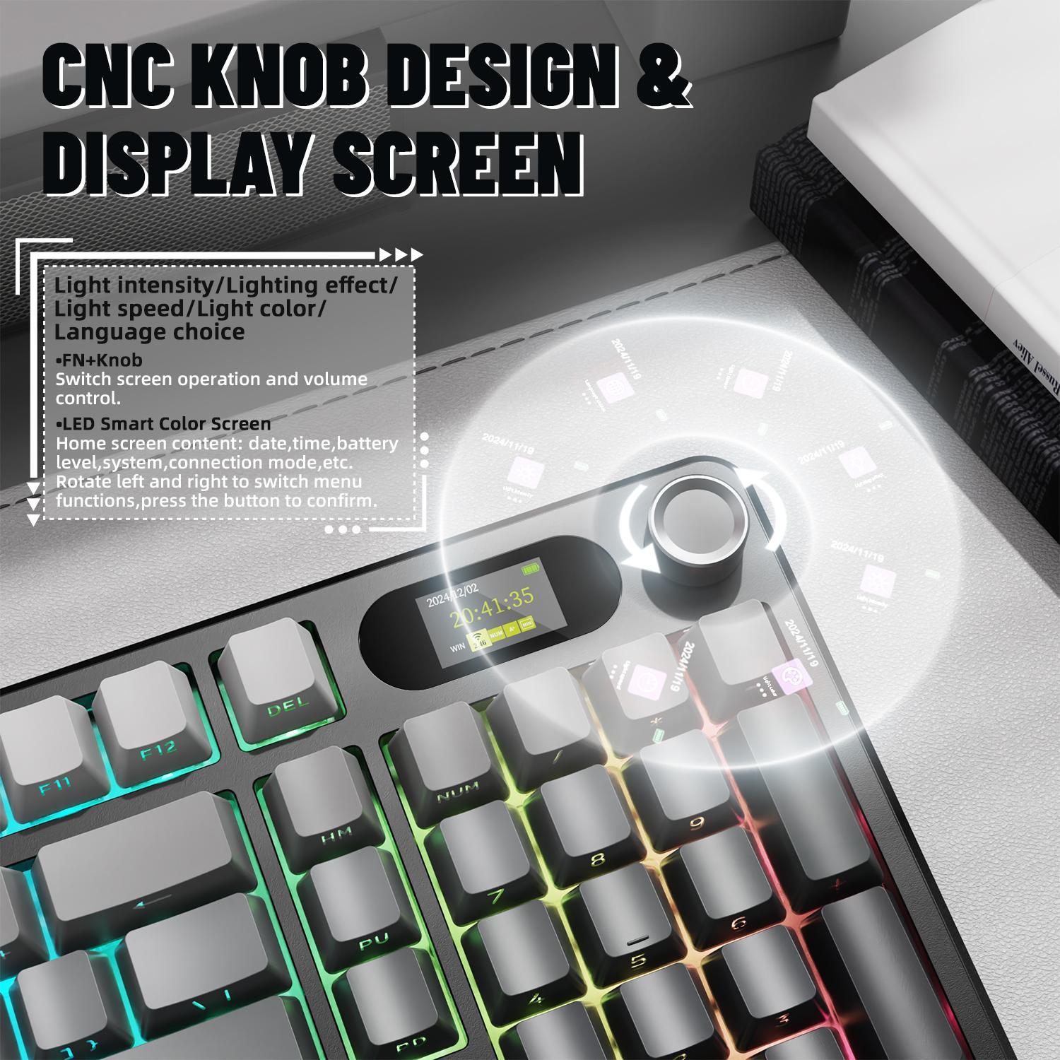 Wireless Mechanical X98PRO Gaming Keyboard, Rechargeable Keyboard with TFT Screen, Hot-swappable RGB Backlit Keyboard for Game & Office