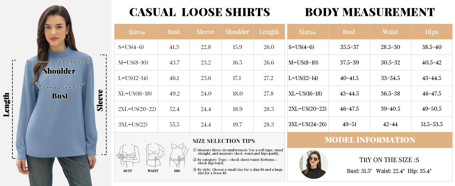 Women's Long Sleeve Chiffon Blouse - Mock Neck, Front Pleated, Fall Trendy Tunic - Soft Fabric, Elegant Design, All Match, Various Occasions, Stand Collar, Multiple Colors plus size fashion #Springfresh