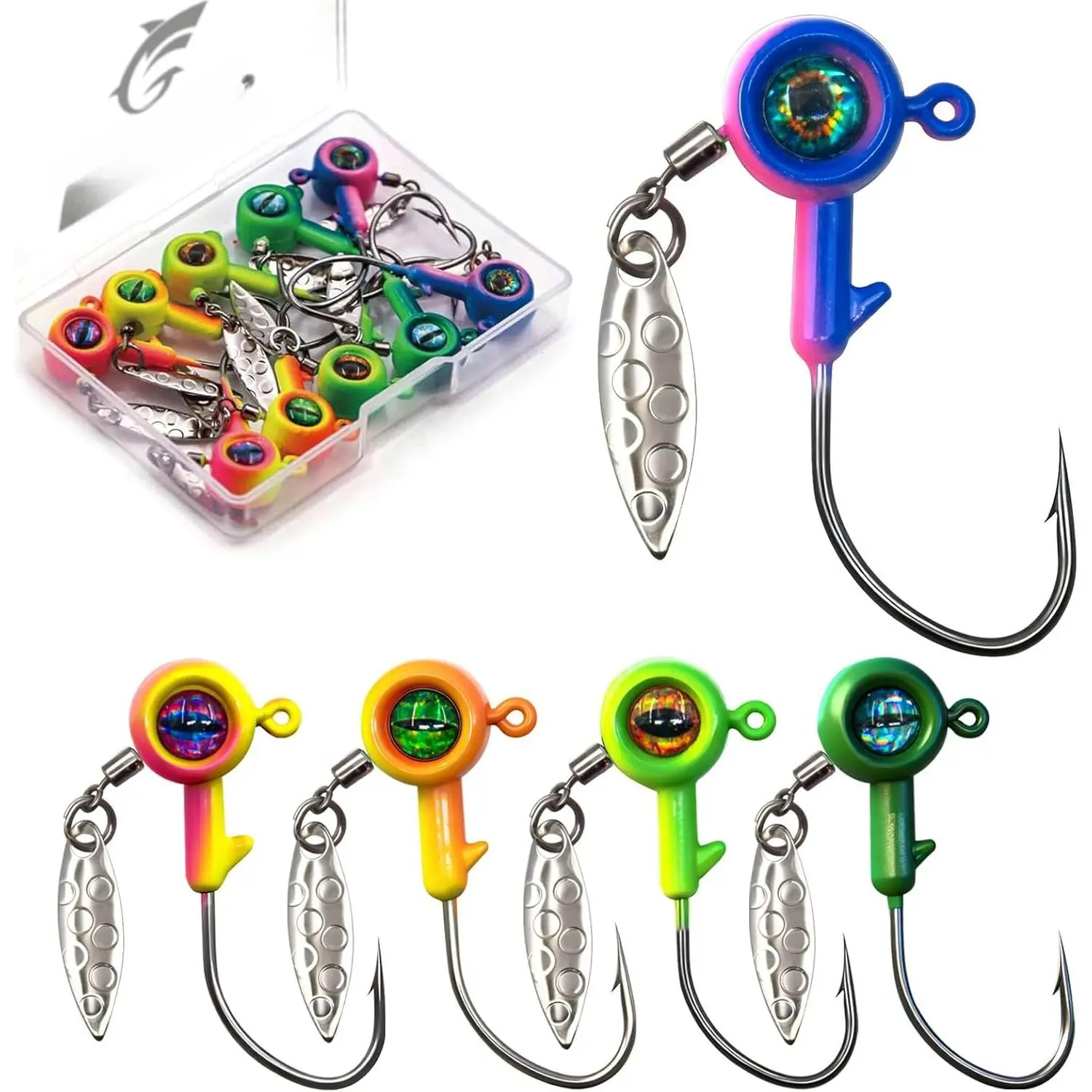 Jig Heads Hooks with Spinner - Underspin Crappie Fishing Jighead with Willow  for Saltwater Freshwater 1/32oz,1/16oz,1/8oz,3/16oz,1/4oz