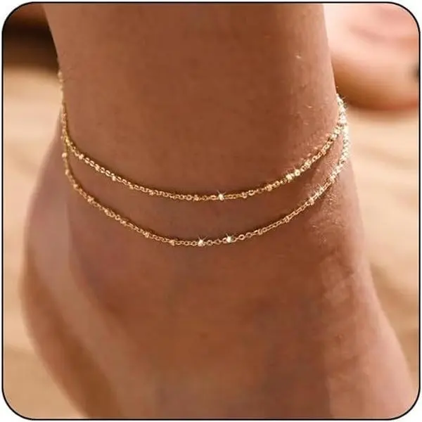 New colorful zircon anklet with heart-shaped butterfly and gold bead pendant, simple design.