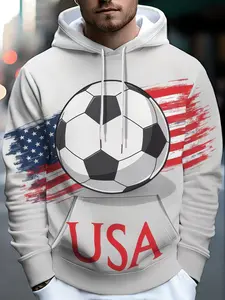Men's Fashion Long Sleeve Pullover Hoodie, Casual Geometric Print, Soft Comfortable Breathable, Ideal for Sports Home Fitness