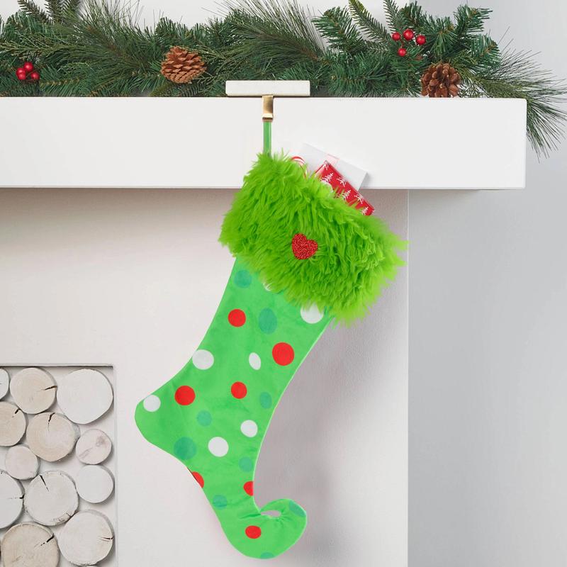 In-Stock Grinch Christmas Green Plush Stockings - Window Hanging Ornaments for Home Decoration