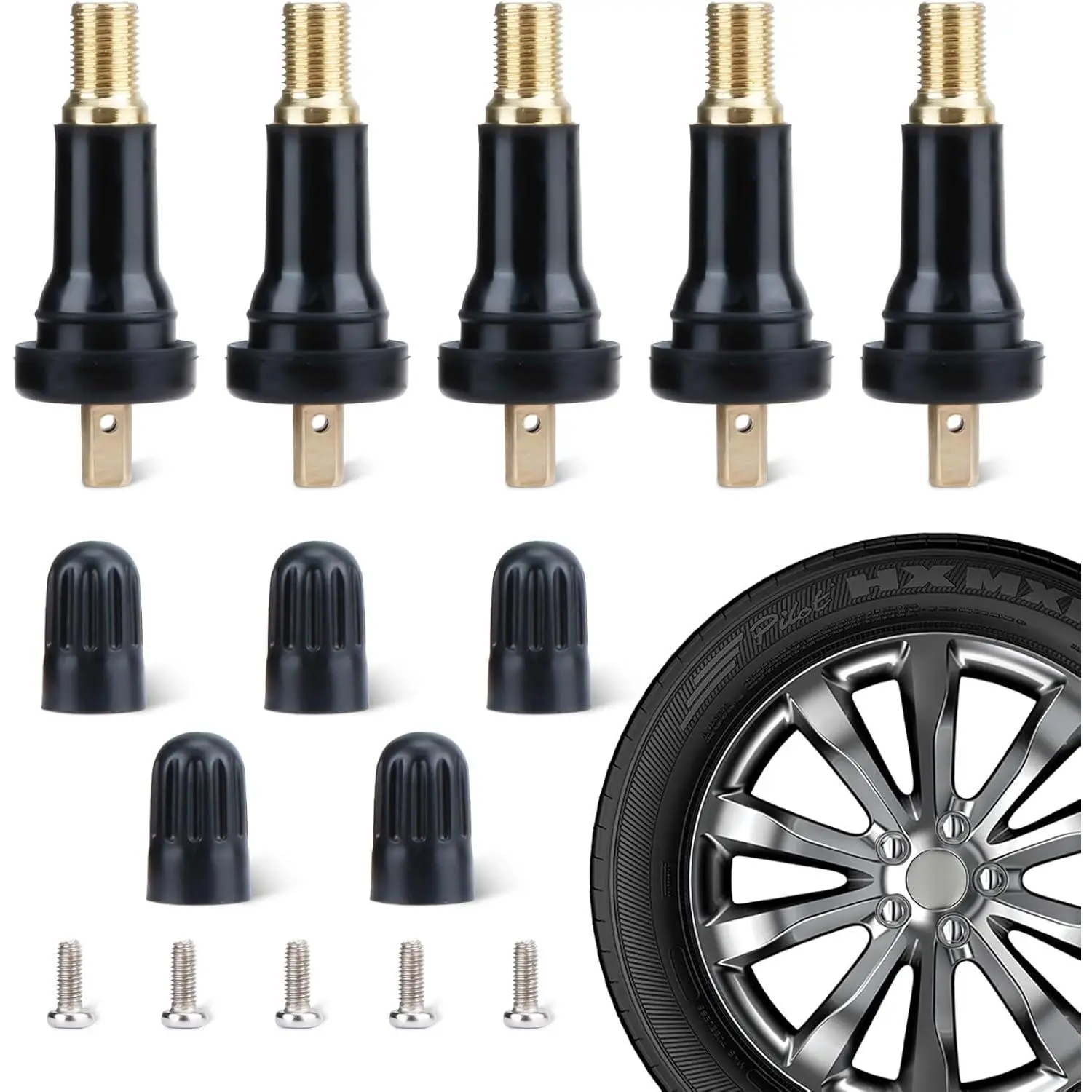5 PCS TPMS 20008 Tire Valve Stem, Snap-in Rubber Tubeless Tire Pressure Sensor Valve Stem, TPMS Valve Stem Replacement, Compatible with Enclave Escalade Avalanche Sierra