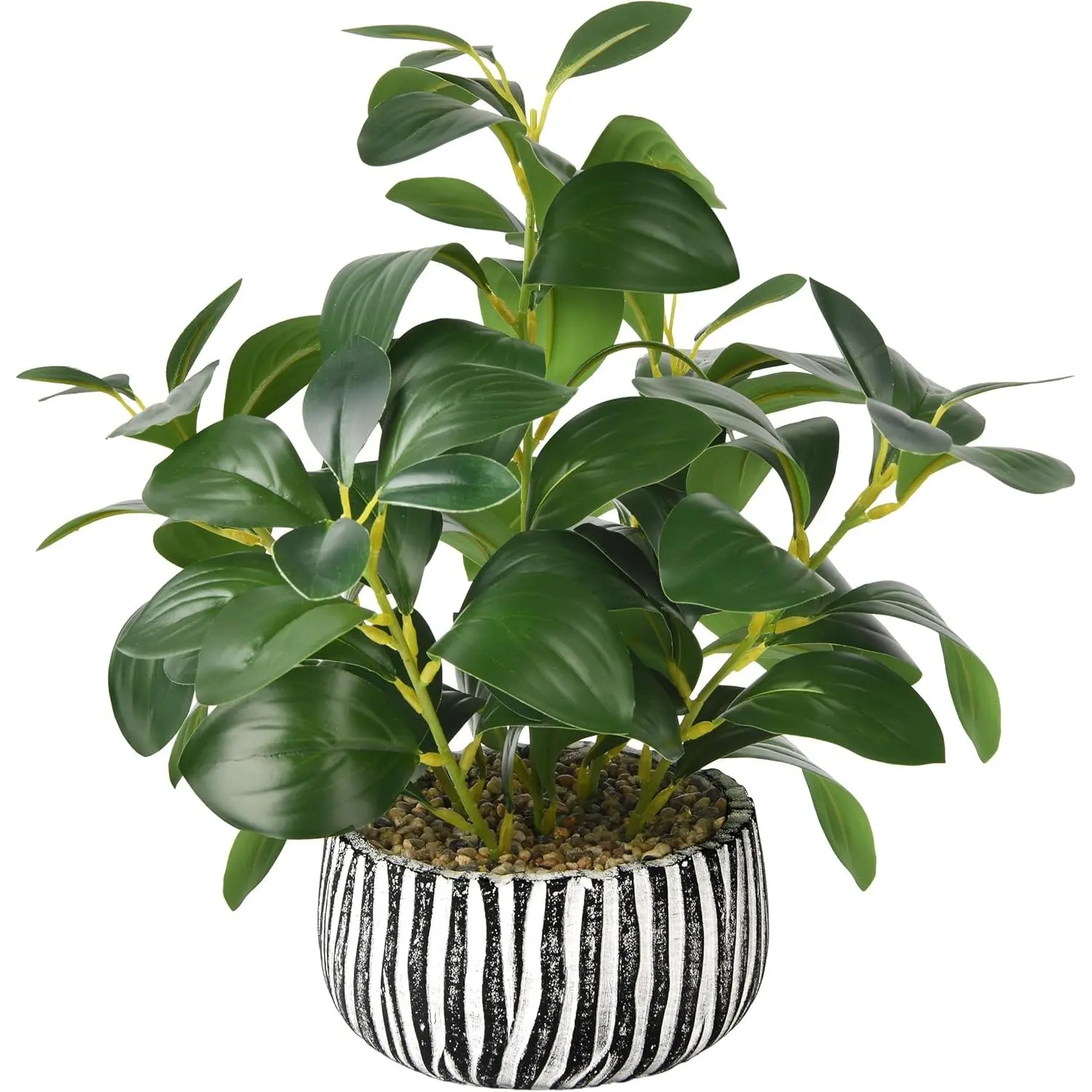florisso Artificial Succulents with Fig Leaf Greenery in Rustic Clay Planter, Fake Succulents Potted Decor for Farmhouse, Bathroom, Bedroom, Kitchen, Office Desk and Coffee Table (Black White)