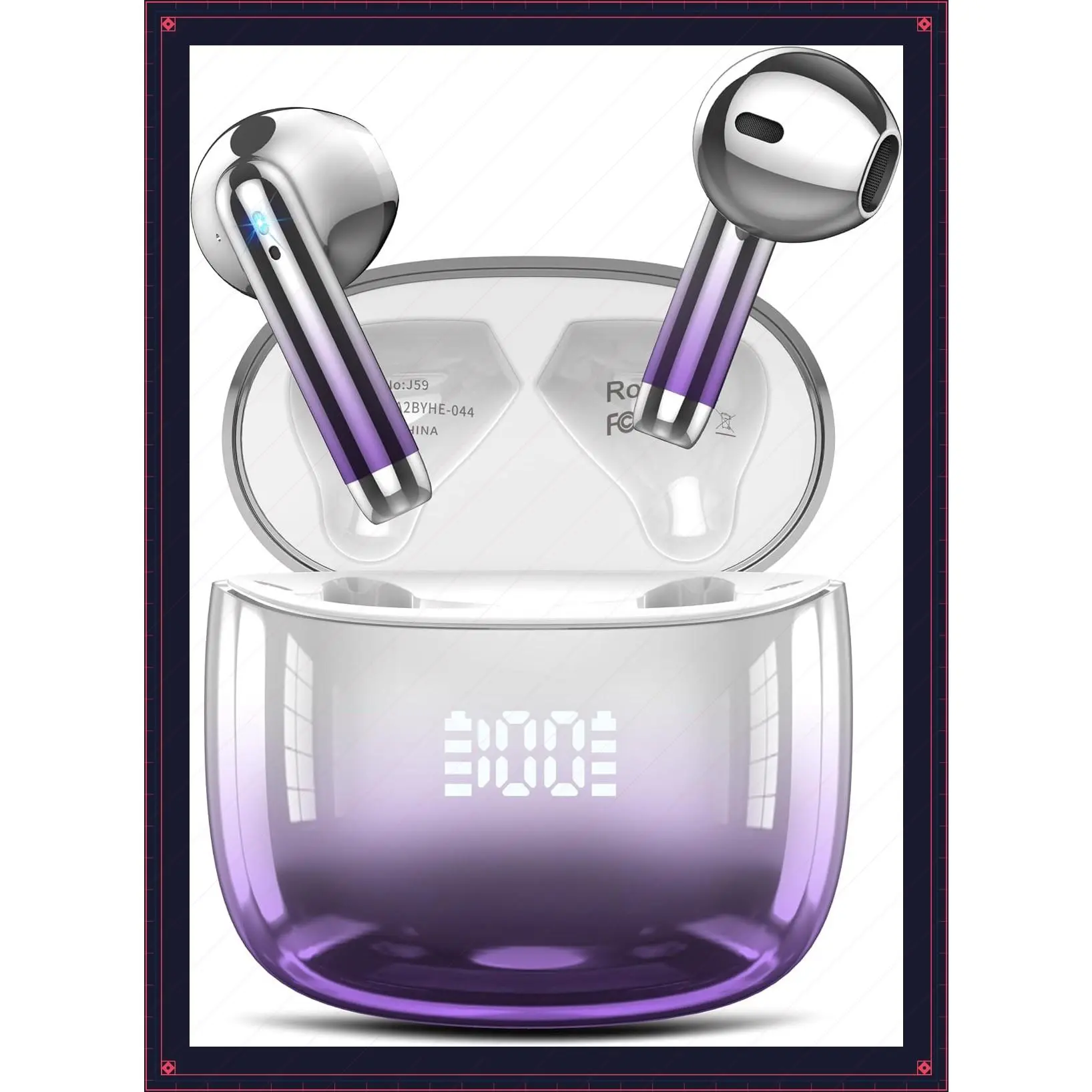 Wireless Earbuds, Bluetooth 5.4 Headphones with 48H Playtime, LED Power Display, IPX7 Waterproof, 4 Mics, in-Ear Earphones for Android iOS Phone Laptop, PurpleGift