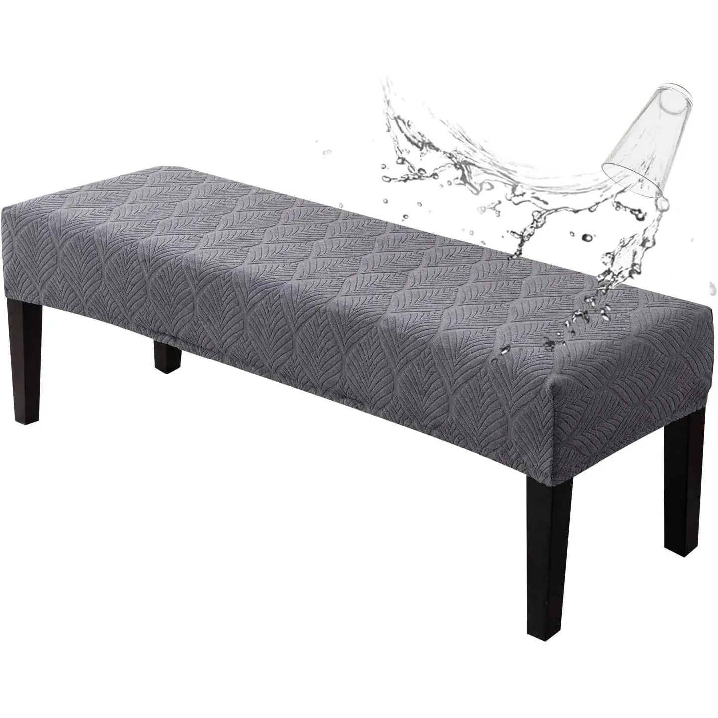 Waterproof Dining Room Bench Covers, Stretch Bench Seat Protector Cover for bedrooms, Living Rooms, Kitchens, Removable, Washable (Bench Cover,Leaf-Dark Gray)