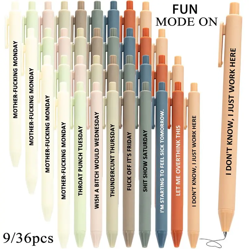 9/36 Pack Funny Weekly Mood Quote Retractable Ballpoint Pens, Sassy Snarky Work Humor Office Desk Decor Pens, Novelty Coworker Workplace Gag Gift, Back to School Funny Student Gift, Black Ink Click Writing Pens