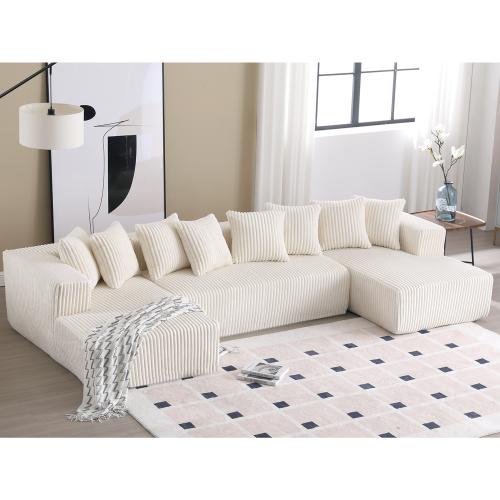 131" Cloud Modular Sofa Sectional with Chaise Lounge, Boneless Couches for Living Room, Deep Seat U-Shaped Couches, No Assembly Required & Free Combination, Elegant Corduroy Sofa, Upholstered Luxury, Comfy & Versatile