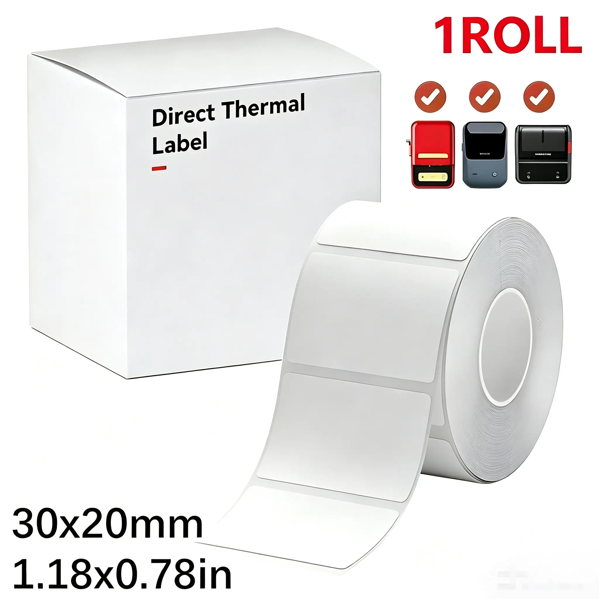 1 Roll Niimbot Original 30x20mm Label Paper, Compatible with Niimbot B21 B1 B3s Label Makers, Unprinted, Ideal for Printing Needs
