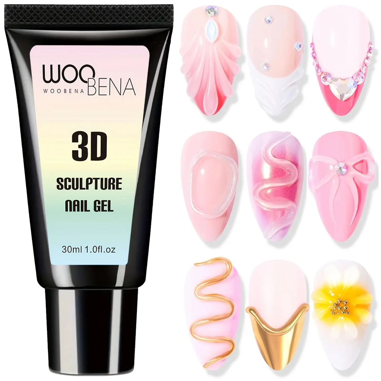 3D Gel Nail Art, 30ml Sculpting Gel Molding for Nails 3 in 1 Clear Rhinestone Nail Art Glue DIY Home and Nail Salon Christmas for Women