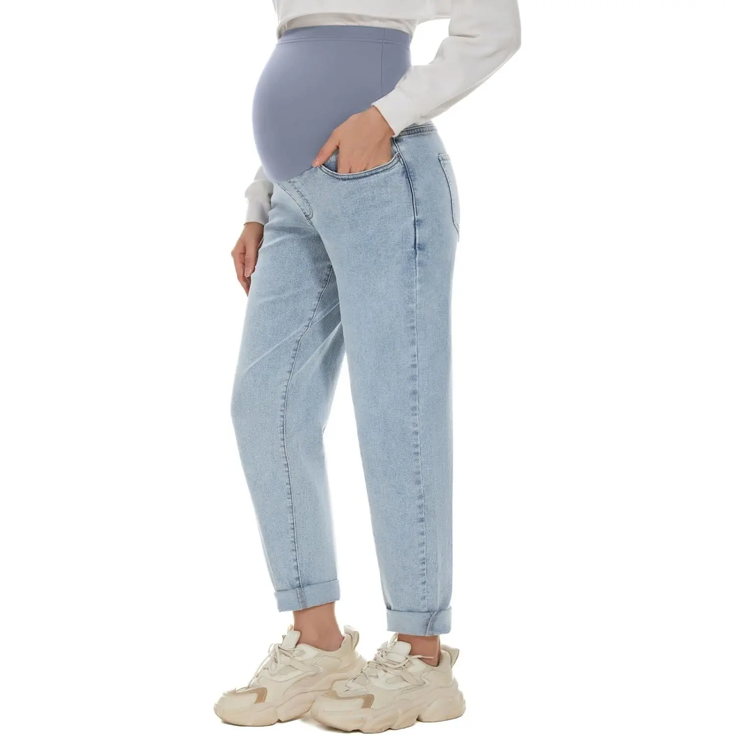 Women's Maternity Boyfriend Jeans Over Belly Stretch Comfy Loose Casual Denim Pants with Pockets, S-XXL(Gift)