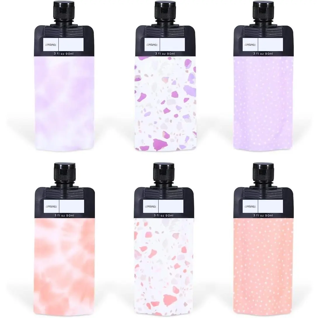 3 oz 6pack Leak Proof Empty Squeeze Pouches Refillable Travel Size Containers Liquid Pouch Cosmetic Container TSA Approved Bag