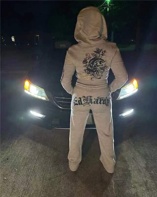 2 Piece Sets Womens Clothing Letter Print Sweatsuit  Zipper  and Sweat Pants Suits Tracksuit Set Womenswear Comfort Fitted Hot Pink Hoodie