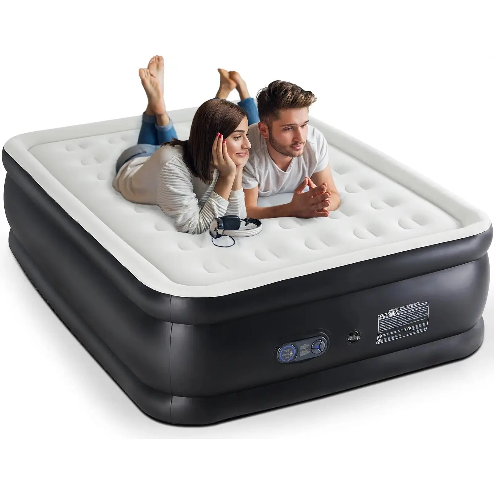 Inflatable Mattress Airbed with Built in High Capacity Pump Double Height Raised Air Bed Queen Size 660lbs Capacity Quick Inflate Non Slip Bottom Comfortable Flocking Top for Home Camping