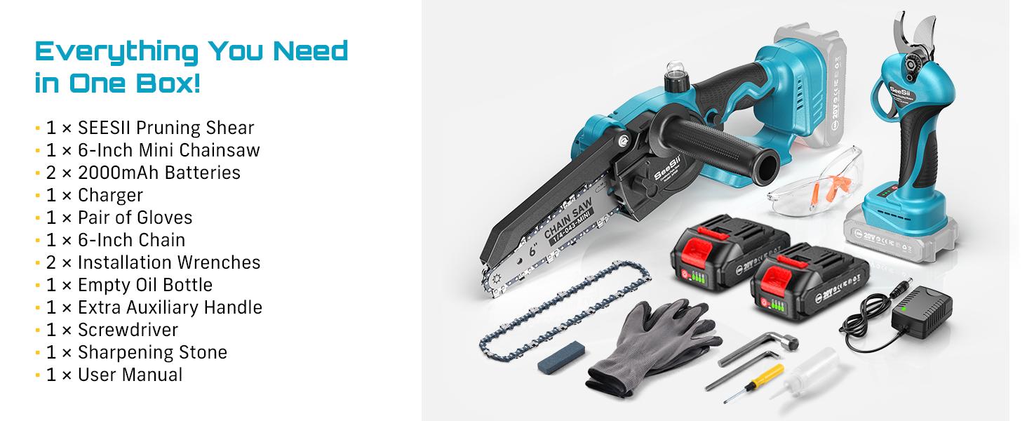 SEESII Mini Chainsaw & Pruning Shears: 6" Electric Saw Brushless & 1.3" Pruner with 2×2.0Ah Batteries, Cordless Combo for Wood Cutting/Branch Trimming, Gardening Tools for Dad Men Husband SP600 #TikTokShopBlackFriday