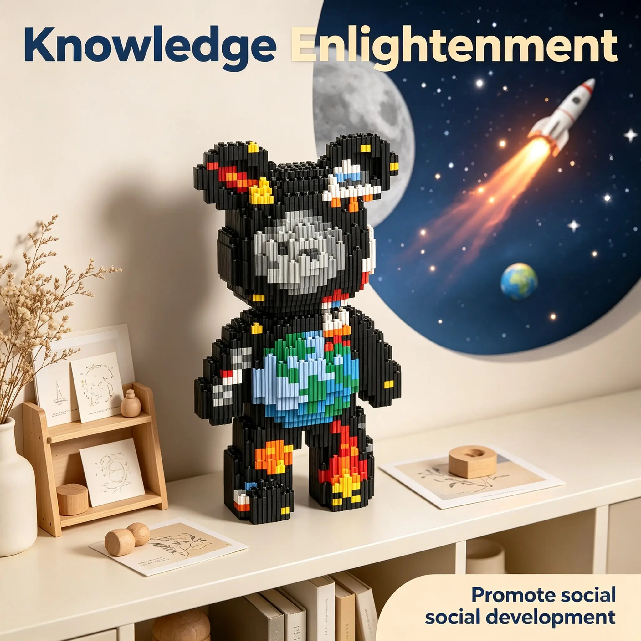 Space Bear 3D Puzzle Building Blocks, Home Office Decor, Party Decoration, Ideal Gift, Handmade Craft, Lightweight Statue, Collectible Ornament
