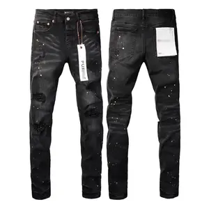Men's High Cotton Vintage Black Wash Skinny Jeans, Gold Silver Tiny Paint Splatter Multi Knee Ripped Distressed Slim Stretch Denim Pants, Luxury Hip Hop Streetwear Mid Rise Faded Whisker Destroyed Jean Trousers
