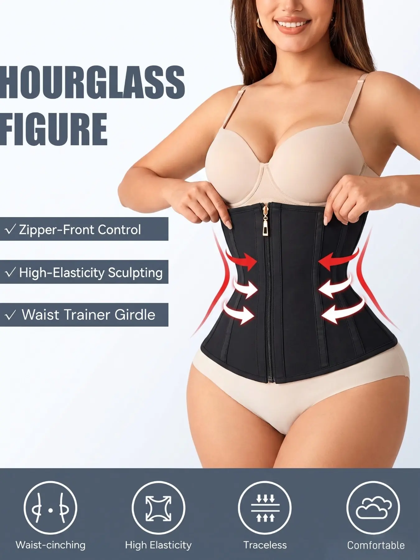 1 Count Women's Tummy Control Waist Trainer, Fajas, Zipper & Hook Dual Closure Waist Shaping Shapewear Belts, Abdomen Compression Waist Cincher, Reinforced Boning Tight Fit Shapewear, Taming Girdle, Designed For Natural Curves & Daily Beauty