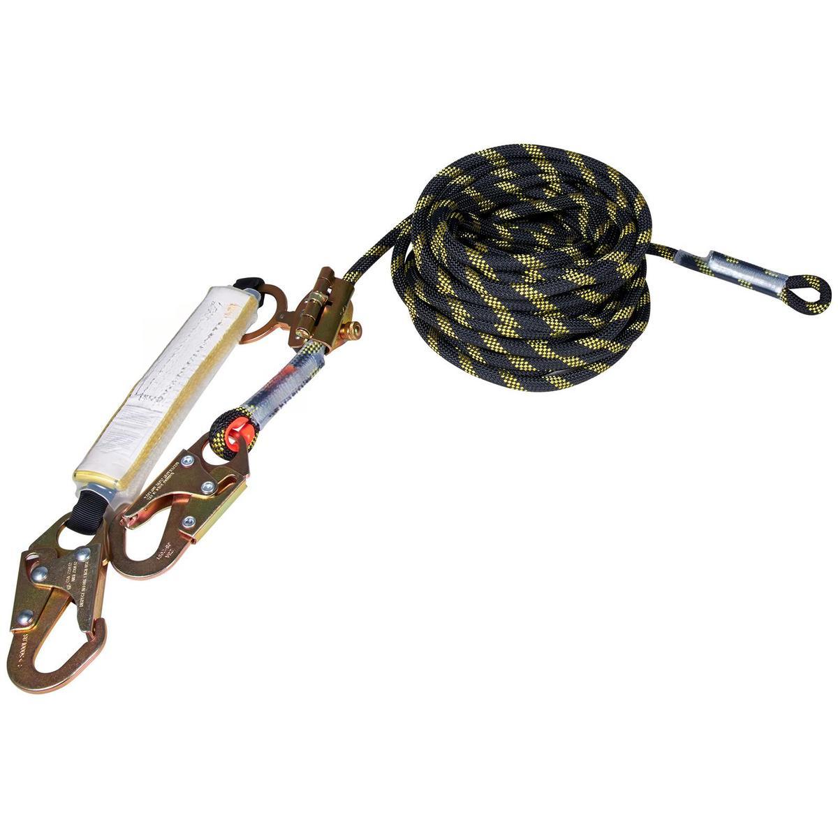 Vertical Lifeline Assembly 0.55'' x 50' Fall Protection Rope with 30 KN Breaking Tension, Polyester Roofing Rope with Steel Snap Hooks, Rope Grab, and Shock AbsorberCompliant