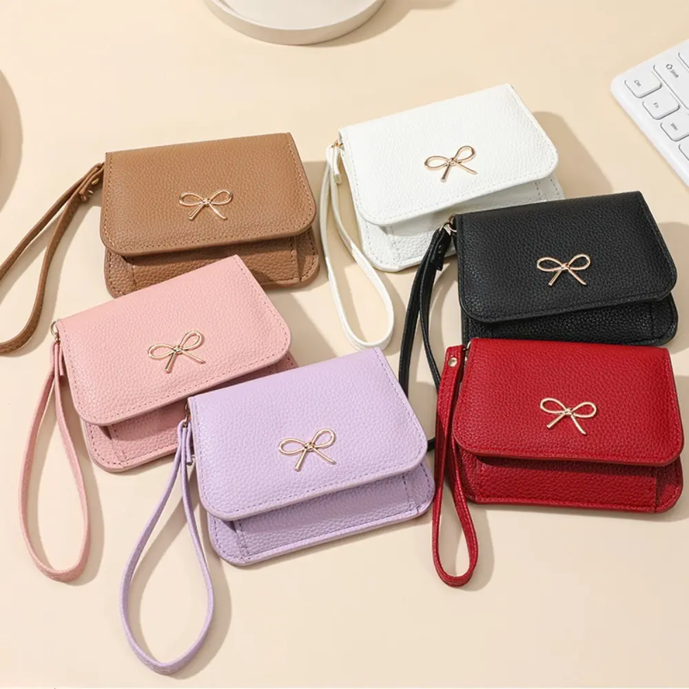Women's 2026 Litchi Grain Soft PU Full-Stitched Coin Purse Card Holder - Mini Sized Daily Use Bags with Zipper Lock, Short Wrist Strap, Multi-Slot Handheld Solid Color High-End Portable Wallet for Shopping, Commute
