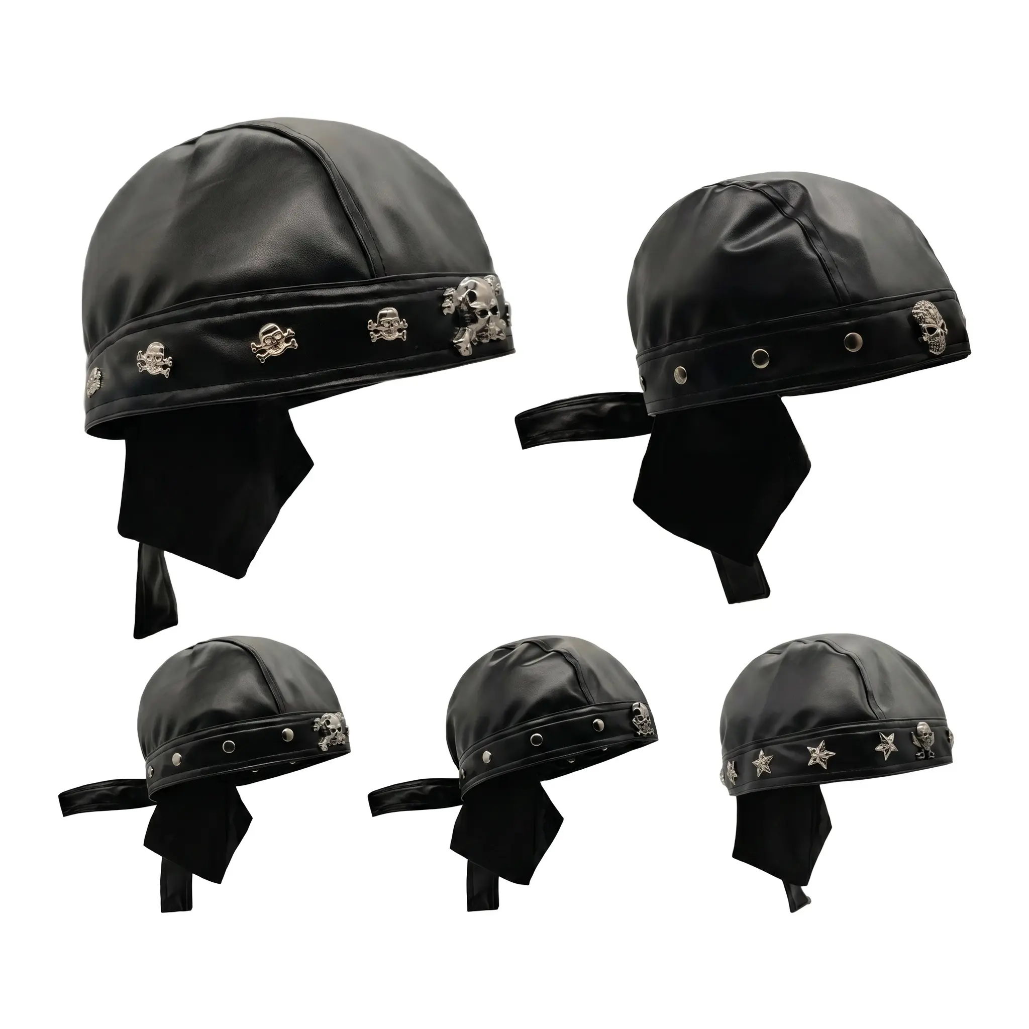 Pirate Hat For Parties Dark Style Skull Rivet Leather Headband Strap Windproof PU Wrap Hat Solid Color Heavy Craftsmanship Vintage Niche