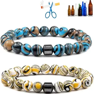 Natural Malachite Bracelet Fashion Magnetic Therapy Beaded Anklet Distance Couples Jewelry Set Adjustable Elastic Strand Birthday Gifts Women Men