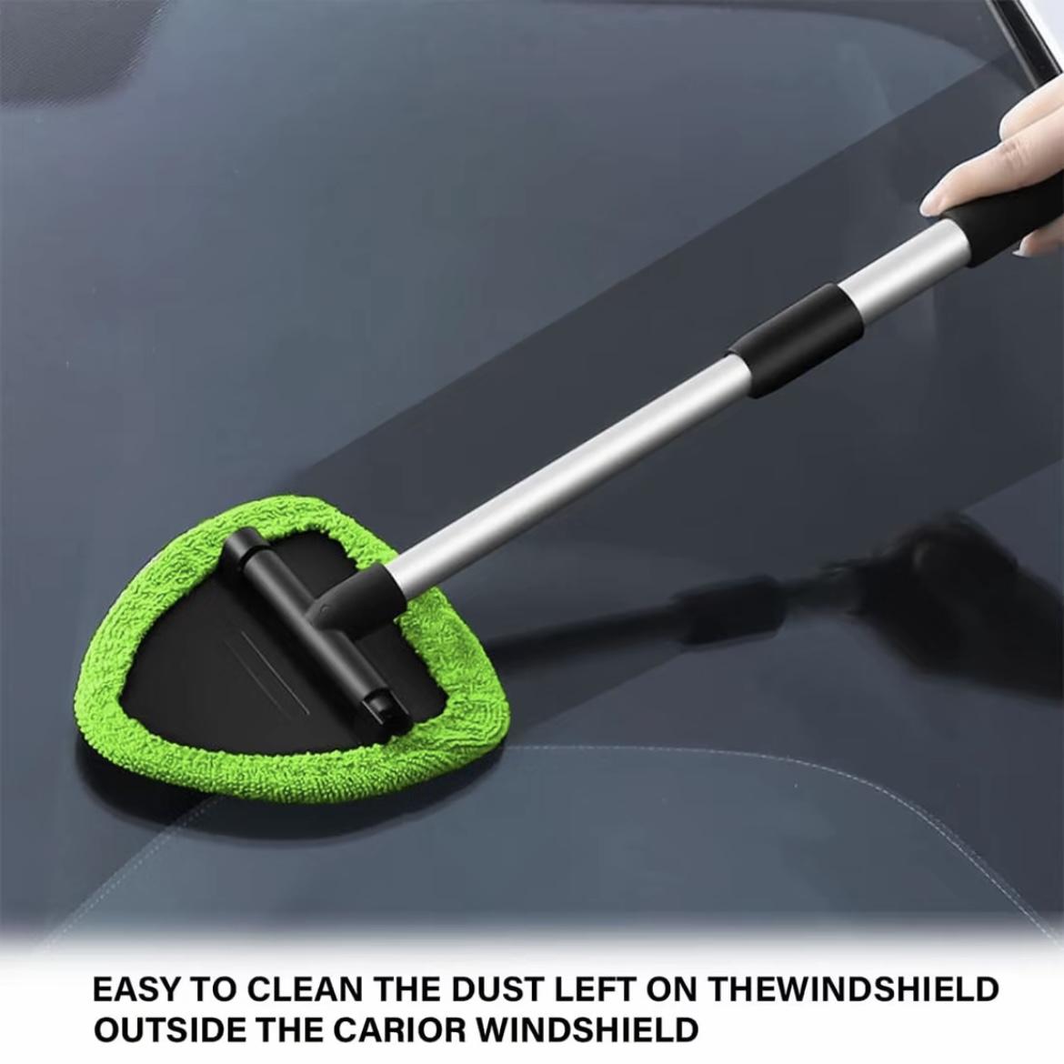 Windshield Cleaner Tool - Extendabie HandleAuto Glass Wiper Kit with 3 Reusable Washable Microfiber Pads,Perfect for Car Interior & Exterior,Cleans Dirty Windows Easily.