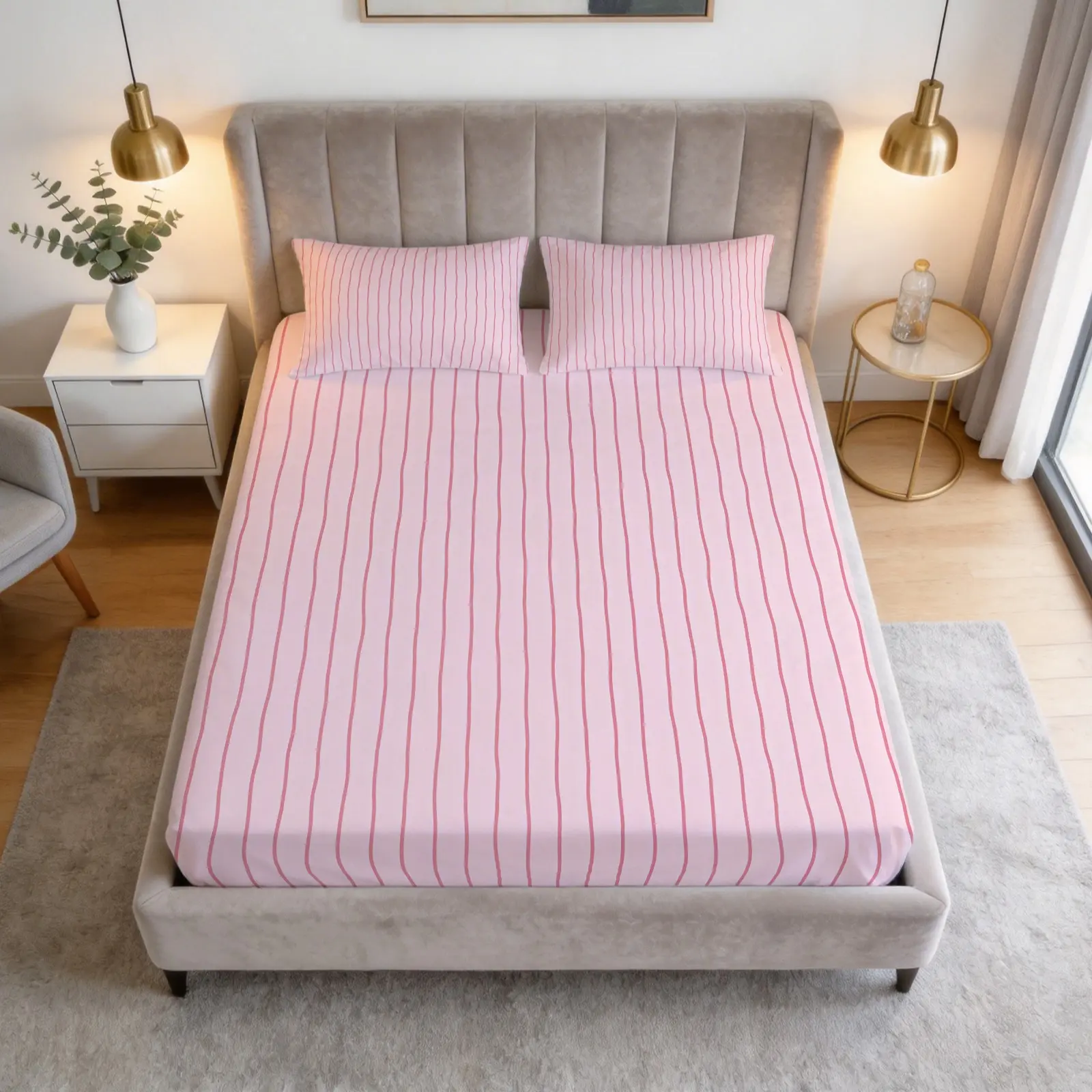 Bed Sheet Set With Ins Style Pink Striped Letter Print Pattern, Fresh Stripes, 1 Bed Sheet Paired With 2 Pillowcases (Excluding Pillow Core), Suitable For Bedroom Decoration And Gifts For Teenagers And Adults