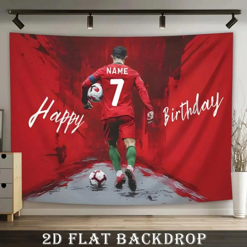 Customized Red & White 2D Flat Soccer Theme Birthday Banner - Lightweight Retro Border, Personalized Name Backdrop Cloth, Festive Party Decoration