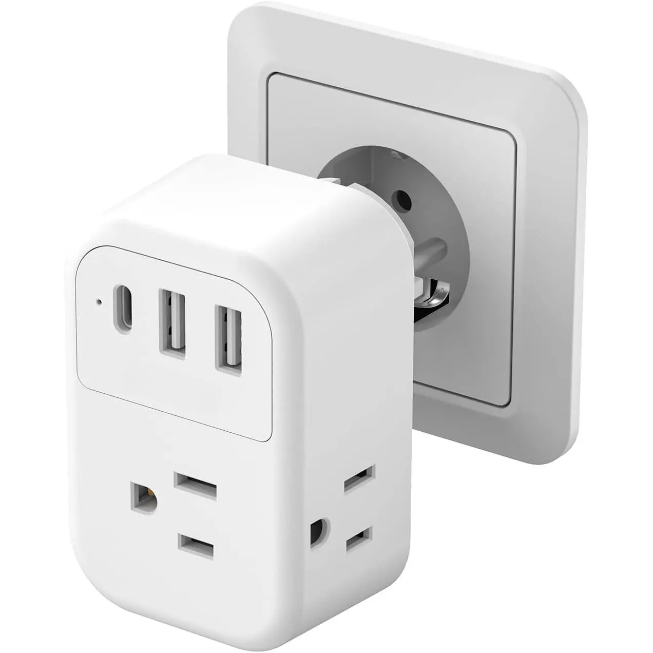 European Travel Plug Adapter, Power Adapter for /France, Travel Adapter with 3 AC Outlets and 3 USB(1 USB C), Type F Plug Adapter for European Travel, Adapt To Icaland/South /Greece