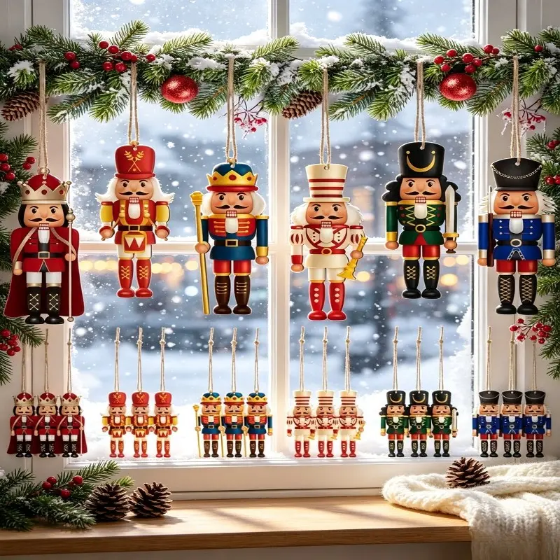 24pcs New Wooden Christmas Decorations, Nutcracker Santa Claus Decoration, Wood Puppet Soldier Holiday Ornament, Perfect for Festive Season