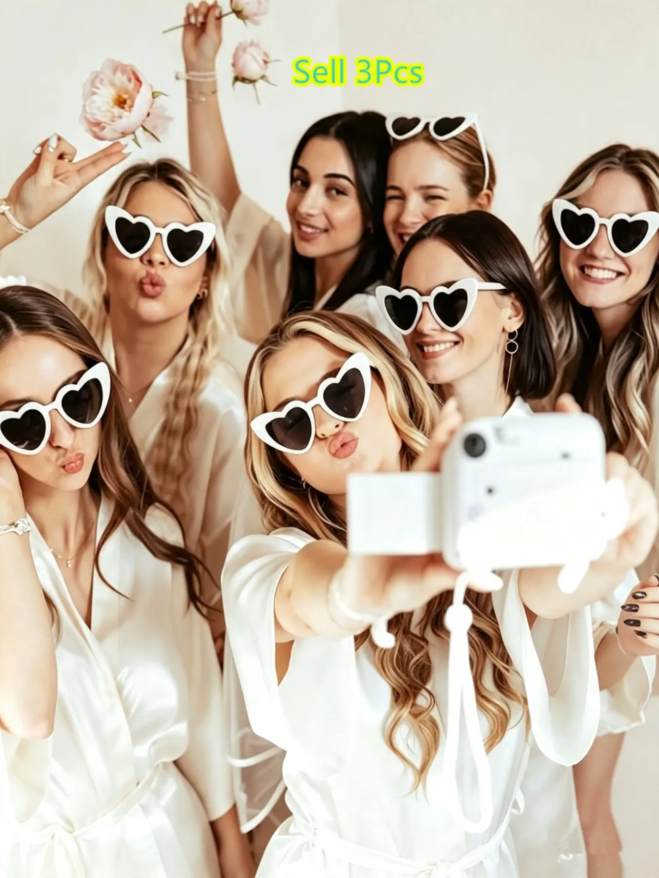 3 Pcs Heart-Shaped Party Sunglasses for Women, Casual Decorative Lenses, All-Season PC Frame, Perfect for Weddings and Birthdays